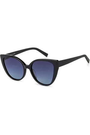 John Jacobs Women Blue Lens & Black Cateye Sunglasses 137927