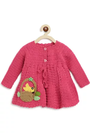 CHUTPUT Girls Pink Self Design Pure Wool Jumper Dress
