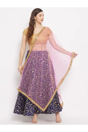 Clora Creation Women Pink & Gold Embroidered Sequined Net Dupatta