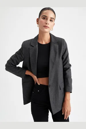 DeFacto Women Grey Self-Designed Single-Breasted Formal Blazer