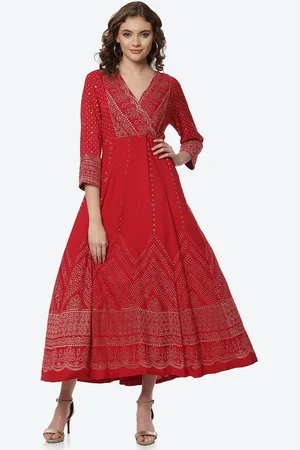 Rangriti Red Ethnic Motifs Angrakha Maxi Dress