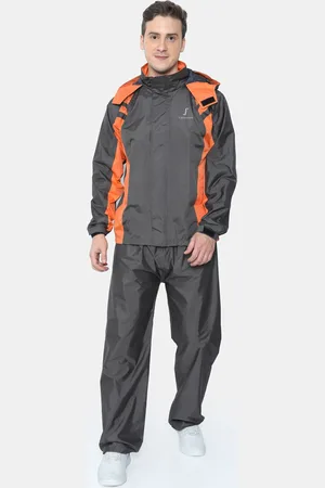 FabSeasons Unisex Charcoal Grey & Orange Solid Waterproof Rain Suit