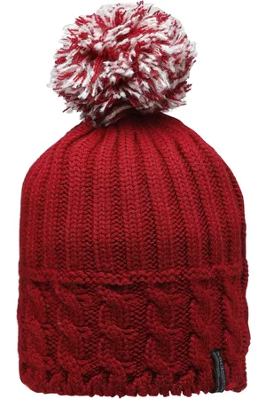 513 Clothing Women Red Self Design Beanie With Pom Pom
