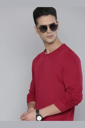 Flying Machine Men Fuchsia Pink Solid Pure Cotton Knitted Pullover