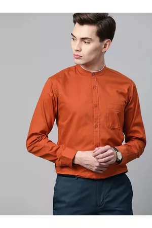 DENNISON Men Rust Orange Smart Slim Fit Pure Cotton Formal Shirt