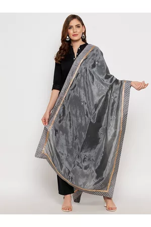 Clora Creation Grey & Gold-Toned Printed Dupatta with Gotta Patti