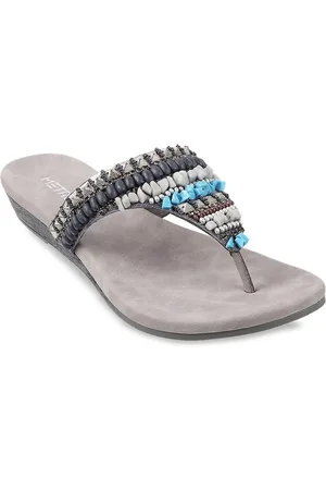 Metro Women Grey Embellished Ethnic Open Toe Flats