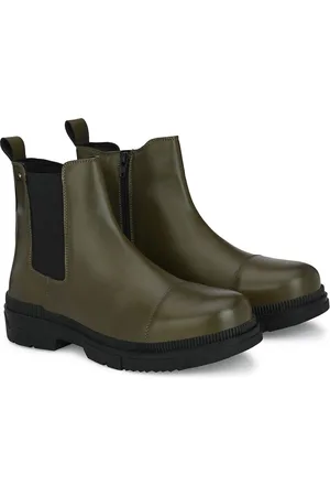 Delize Men Olive Green Solid Block Heels Chelsea Boots