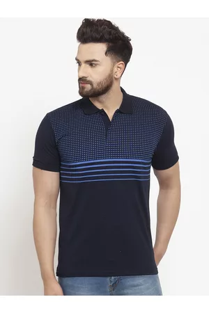 WILD WEST Men Navy Blue Printed Polo Collar Pure Cotton T-shirt