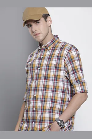 Nautica Men White & yellow Classic Fit Checked Casual Shirt
