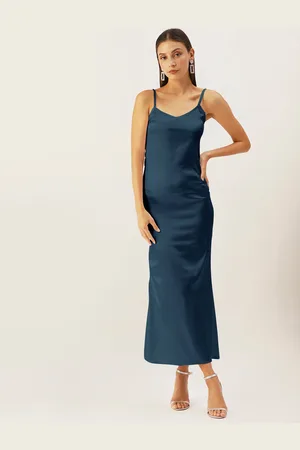 DressBerry Women Teal Satin Maxi Slip Dress