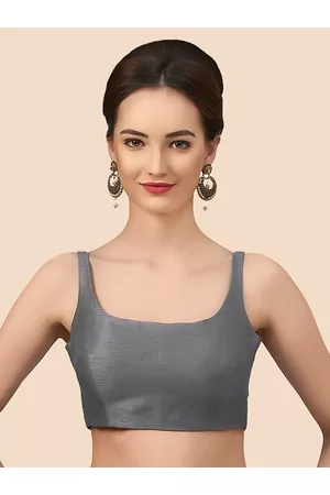 neckbook Women Grey Solid Princess Cut Padded Readymade Saree Blouse