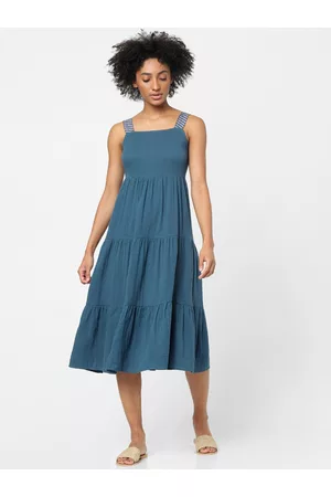 ONLY Women Blue Solid Empire Midi Dress