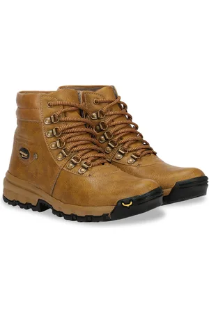 Kraasa Men Beige Colored Solid Patent Leather Regular Boots