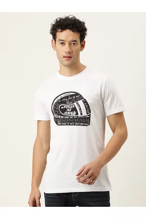 Forever 21 Men White & Black Typography Printed T-shirt