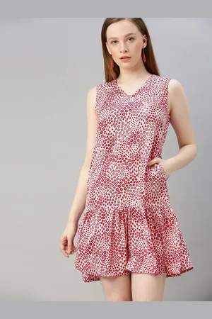 Sera Women White & Red Printed A-Line Dress