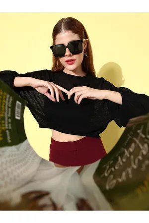 ATHENA Women Black Crop Woollen Pullover with Fuzzy Detail