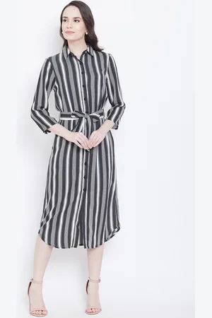 DODO & MOA Women Black Striped Shirt Dress
