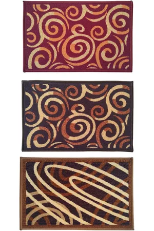 Athom Trendz Set Of 3 Patterned Anti Skid Latex Backing Rectangular Door Mats