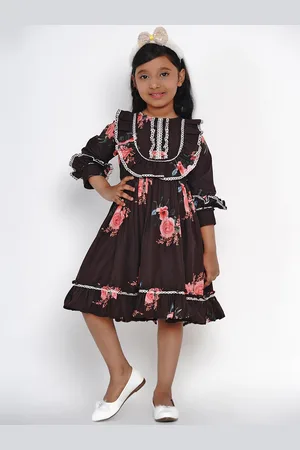 Bhama Girls Black Printed Fit and Flare Dress