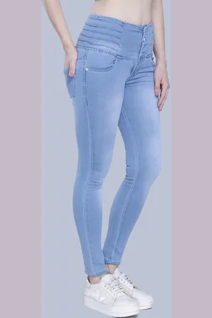 FCK-3 Women Turquoise Blue Hottie High-Rise Heavy Fade Embroidered Stretchable Jeans
