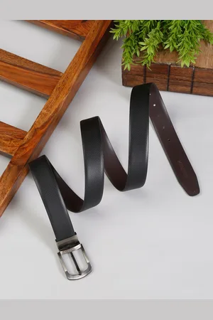 MUTAQINOTI Men Black & Brown Leather Reversible Formal Belt