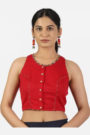 Llajja Women Red Solid Pure Cotton Saree Blouse