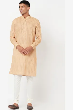 Fabindia Men Beige Printed Cotton Kurta
