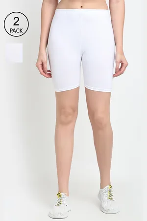 Jinfo Women Pack of 2 White Solid Cycling Shorts