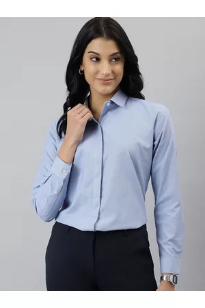 English Navy Women Relaxed Micro Checked Formal Shirt