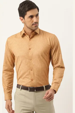 SOJANYA Men Khaki Solid Classic Formal Shirt