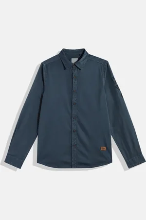Roadster Boys Navy Blue Solid Pure Cotton Casual Shirt
