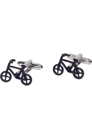 The Tie Hub Men Black & Silver-Toned Black Bicycle Cufflinks