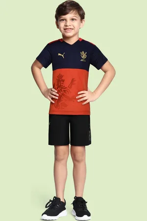 PUMA X Royal Challengers Boys Navy Blue & Red Colourblocked Bangalore Take Down Cricket Jersey