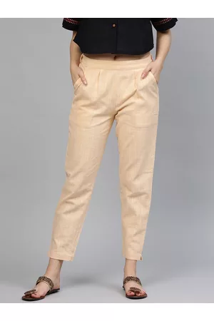 Jaipur Women Beige Cropped Trousers