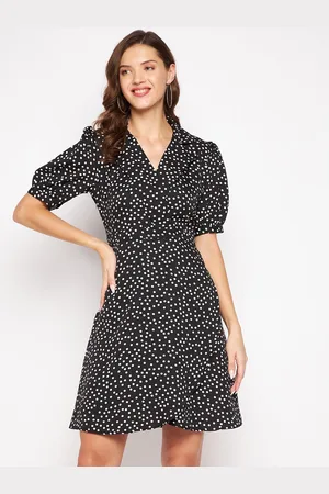 Color Cocktail Women Black Crepe A-Line Dress