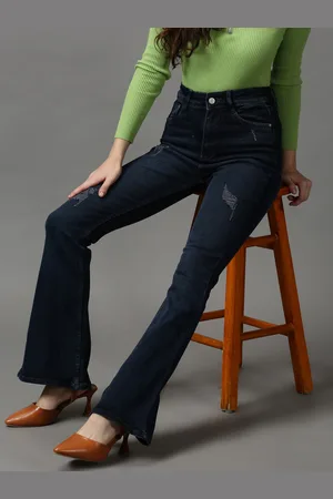 SHOWOFF Women Navy Blue Bootcut Mildly Distressed Light Fade Stretchable Jeans