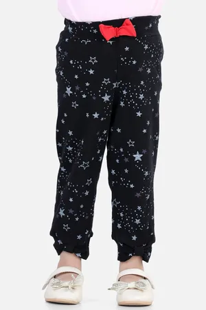 BownBee Girls Black & White Printed Cotton Joggers