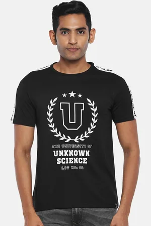 PEOPLE Men Black Typography Printed T-shirt