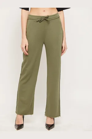 EDRIO Women Olive Green Solid Cotton Track Pant