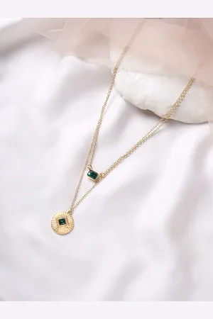 BeWitched Gold-Toned & Green Stones Studded Layered Necklace