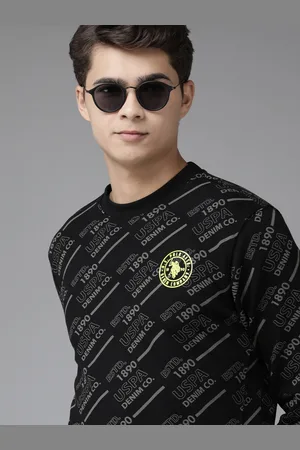 Ralph Lauren U S Polo Assn Denim Co Men Black Pure Cotton Full Sleeve Round Neck Printed Sweatshirt