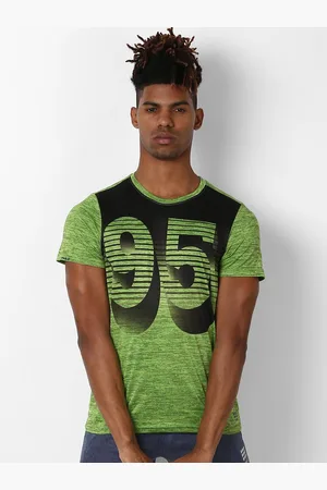 Rock.it Rock it Men Green Varsity Striped V-Neck Applique Slim Fit Training or Gym T-shirt