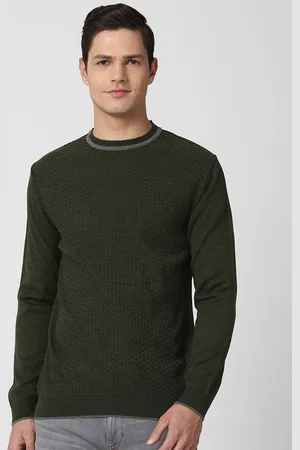 Peter England Men Olive Green Pullover Sweater