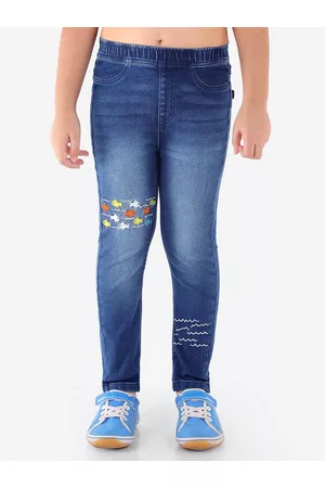 naughty ninos Girls Blue Heavy Fade Embroidered Jeans
