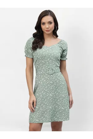 Aayu Women Green Floral Crepe A-Line Dress