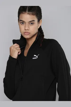 PUMA Women Black Brand Logo Printed Outdoor Relaxed Fit Sporty Jacket