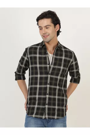 Lee Men Black Slim Fit Tartan Checked Casual Cotton Shirt