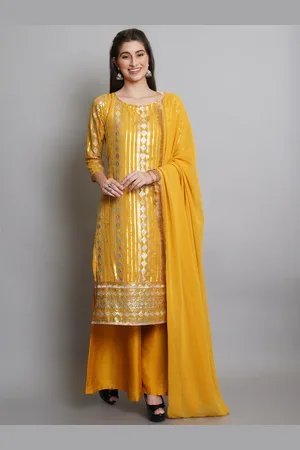 Stylee Lifestyle Yellow & Silver-Toned Embellished Semi-Stitched Dress Material