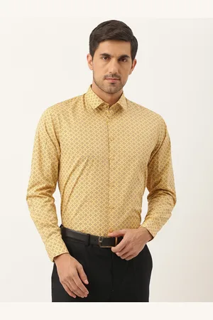 SOJANYA Men Mustard Yellow & Navy Blue Geometric Print Classic Formal Shirt